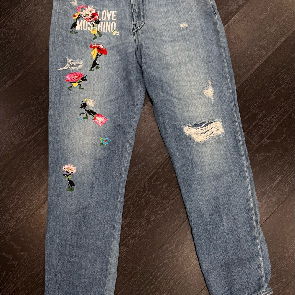 Love Moschino Women's Blue Embroidered Jeans